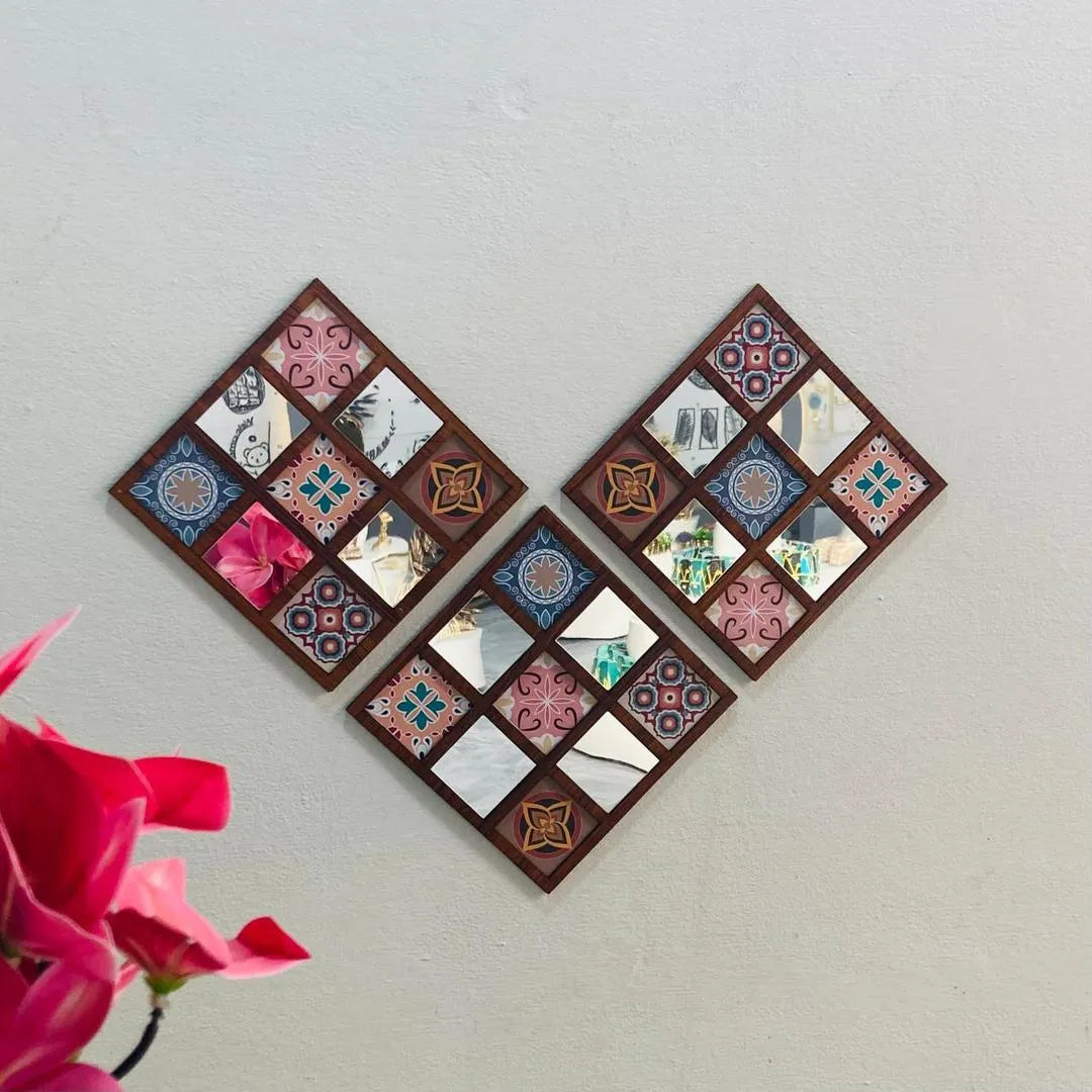 Decorative wall art with geometric pattern on a light gray background