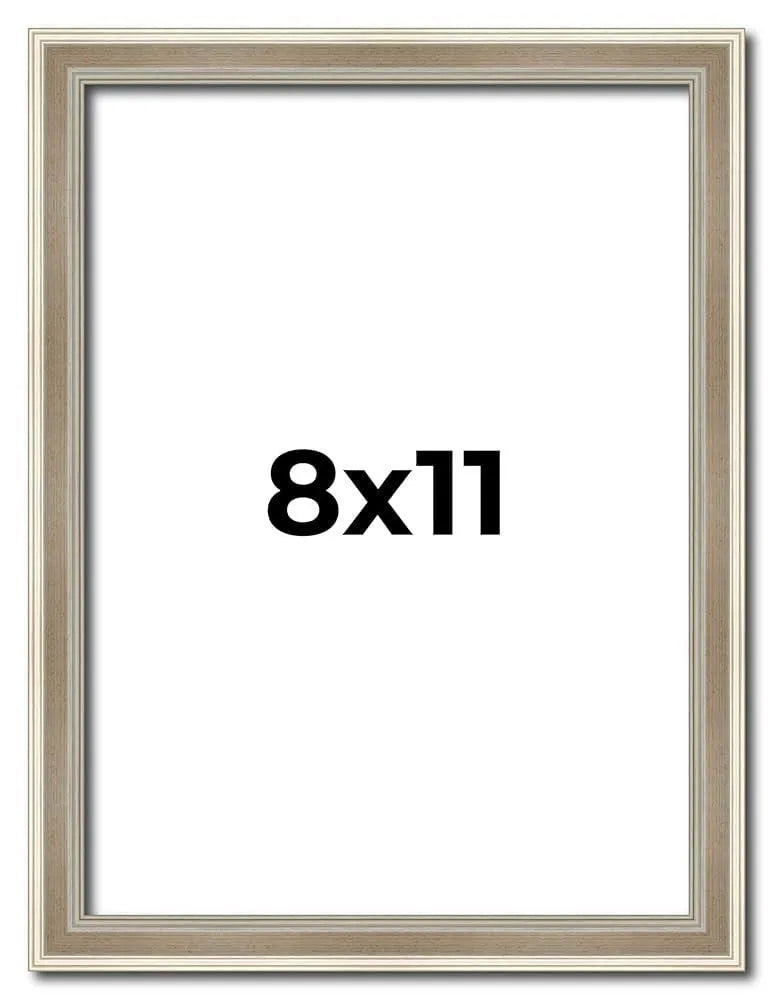Beige picture frame with '8x11' text on a white background