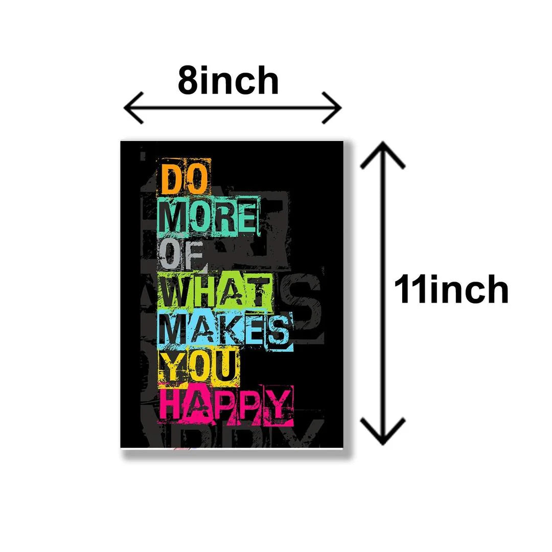 Poster with motivational quote 'Do more of what makes you happy' and dimensions labeled.