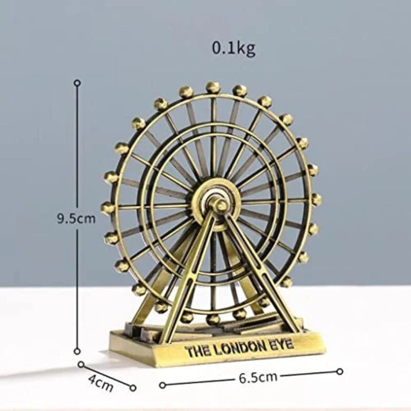 Small model of the London Eye with measurements and weight displayed on a gray background