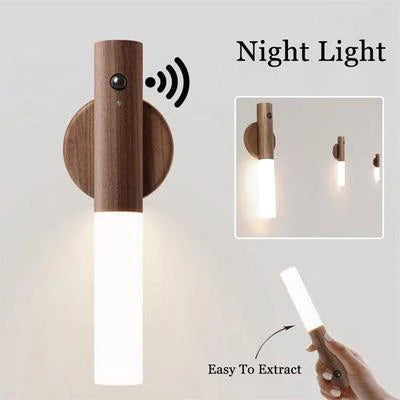 Wooden wall-mounted night light with remote control on a white background