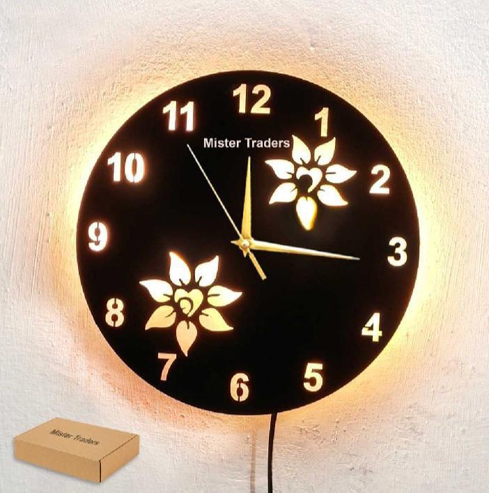 Flower Wooden Wall Clock with Premium LED Light
